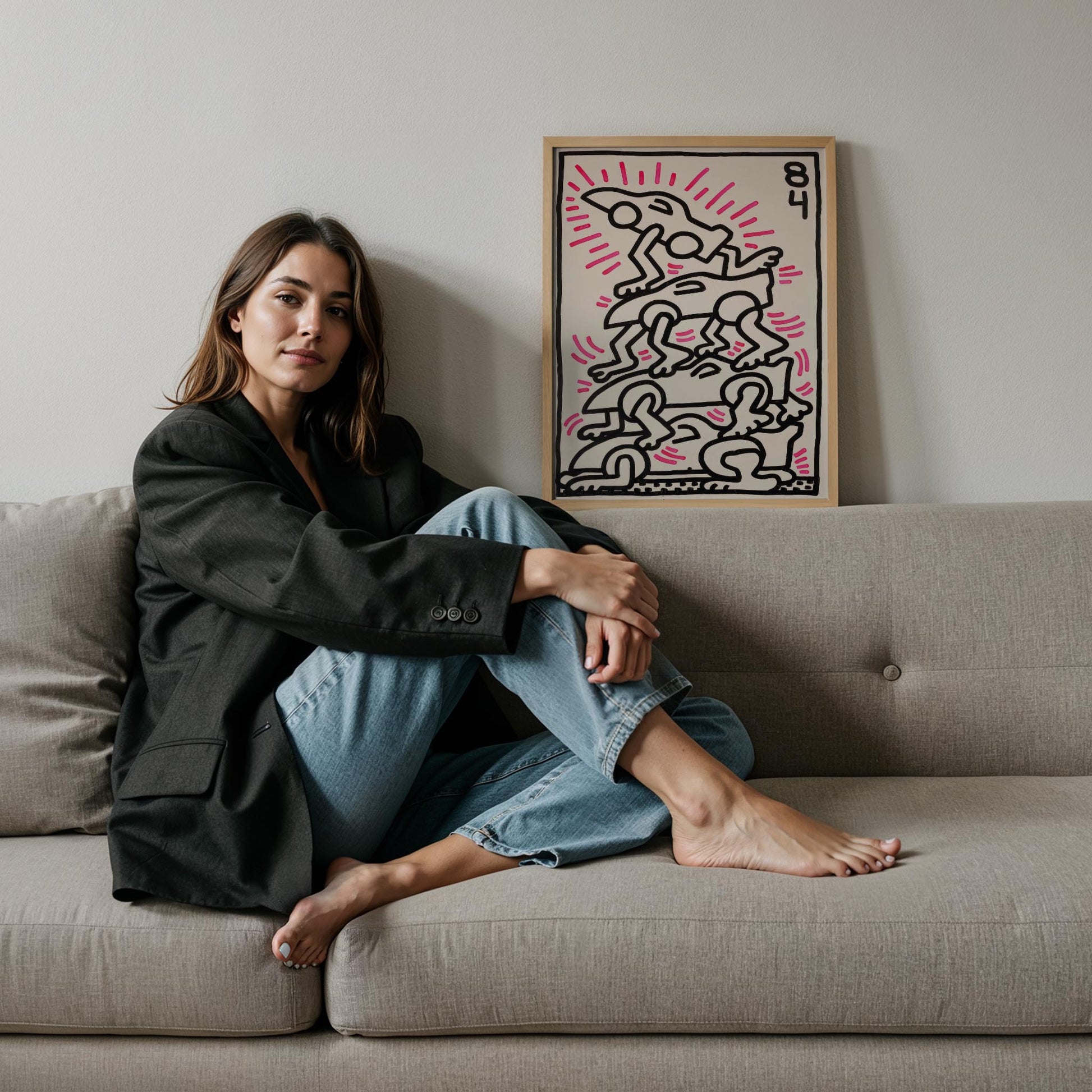 Üst Üste Dans Edenler - Keith Haring Ahşap Duvar Tablosu
