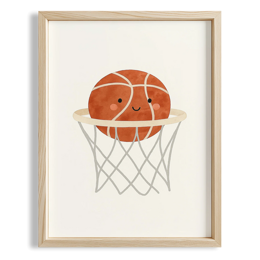 Sevimli Basketbol Topu ve Fileler Erkek Çocuk Odası Ahşap Tablo
