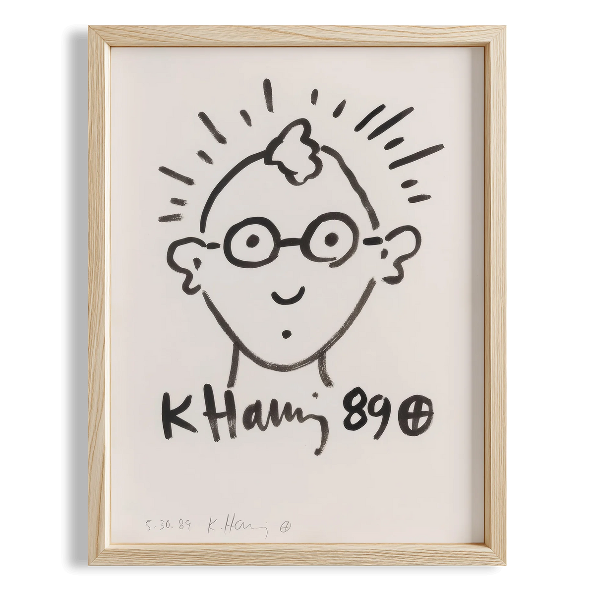 Gözlüklü Yüz - Keith Haring Ahşap Duvar Tablosu