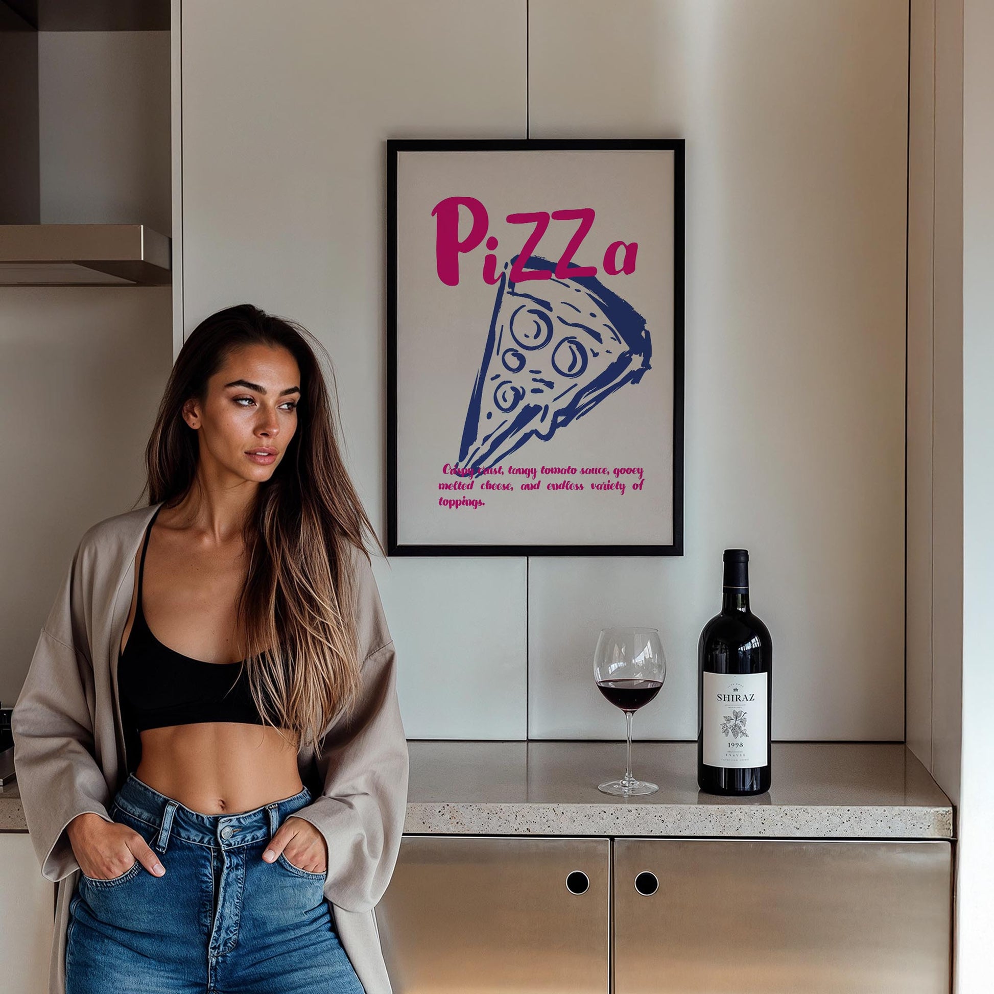 Pizza Çizim Akdeniz İtalya Koleksiyonu Mutfak Duvar Tablosu III