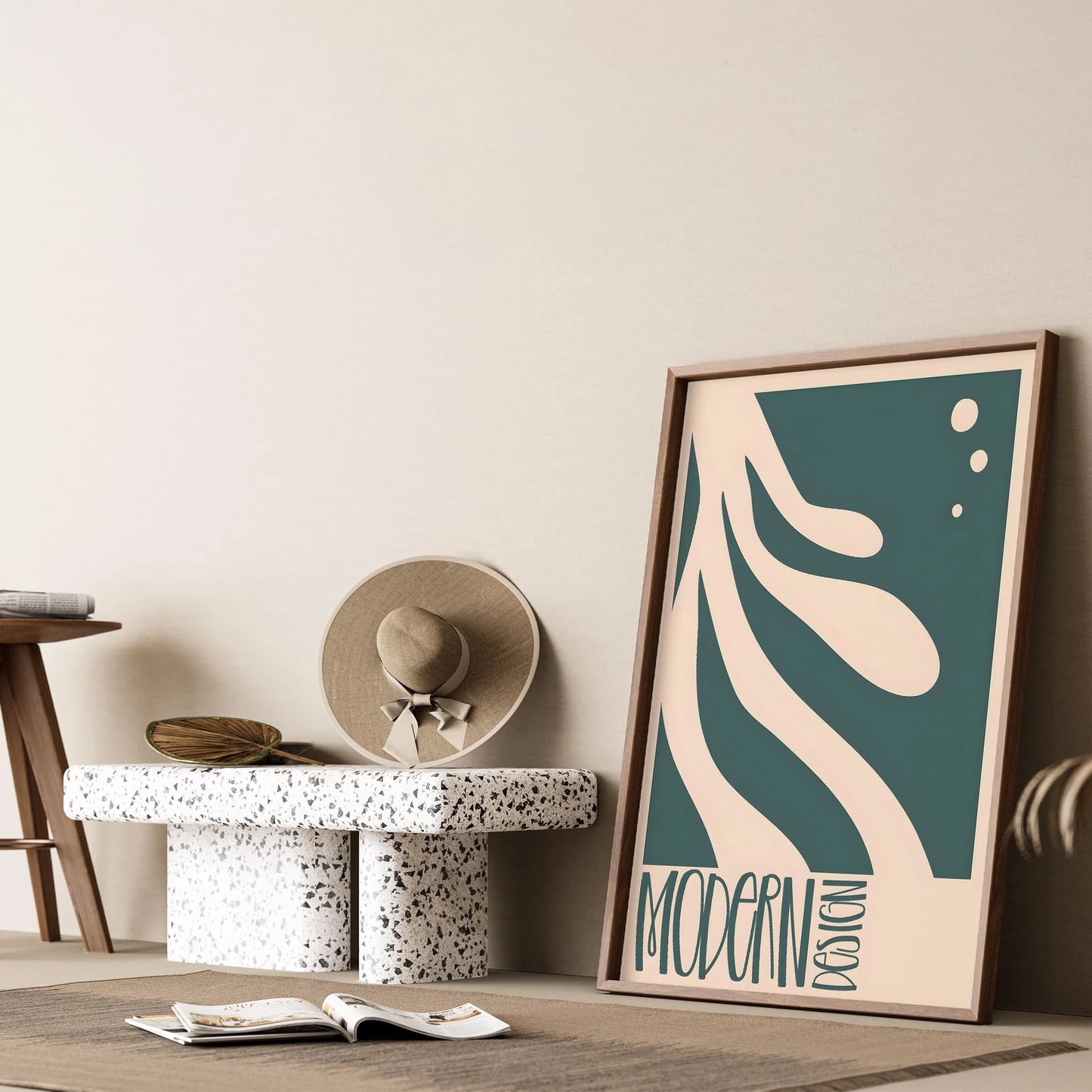 Matisse Kağıt Kesimleri Abstract Serisi Bej Petrol Yeşili Dallar I Duvar Tablosu