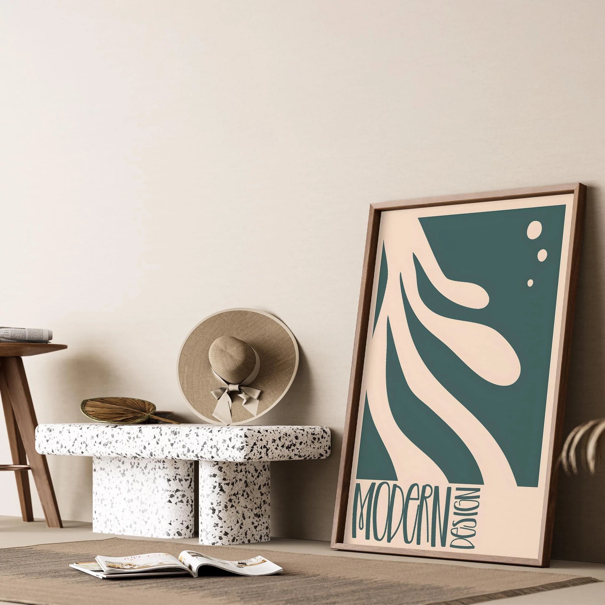Matisse Kağıt Kesimleri Abstract Serisi Bej Petrol Yeşili Dallar I Duvar Tablosu