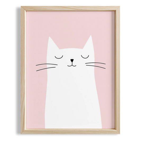 Sevimli Beyaz Kedi - Pembe Fon