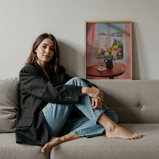Pencere Manzarası I - Kahve ve Vazoda Çiçek