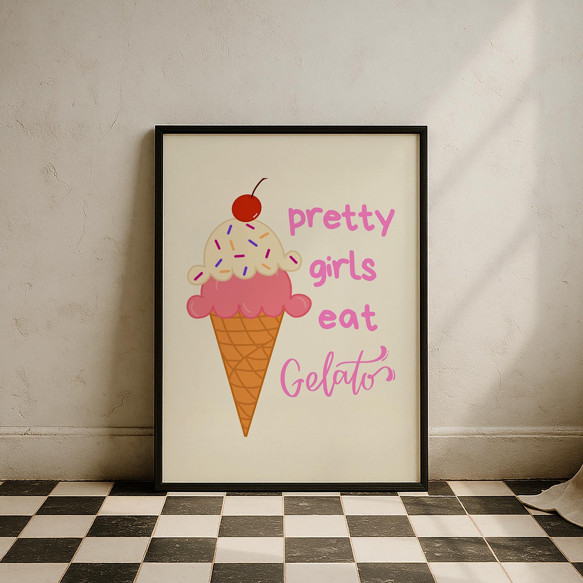 Pretty Girls Eat Gelato Tipografi Mutfak Duvar Tablosu