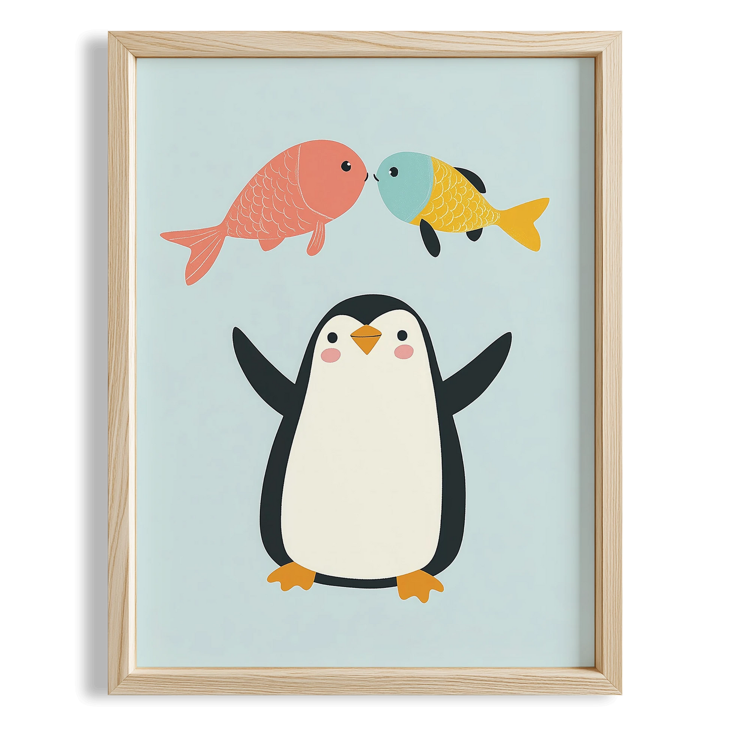 Balıklar ve Penguen - Mavi Fon