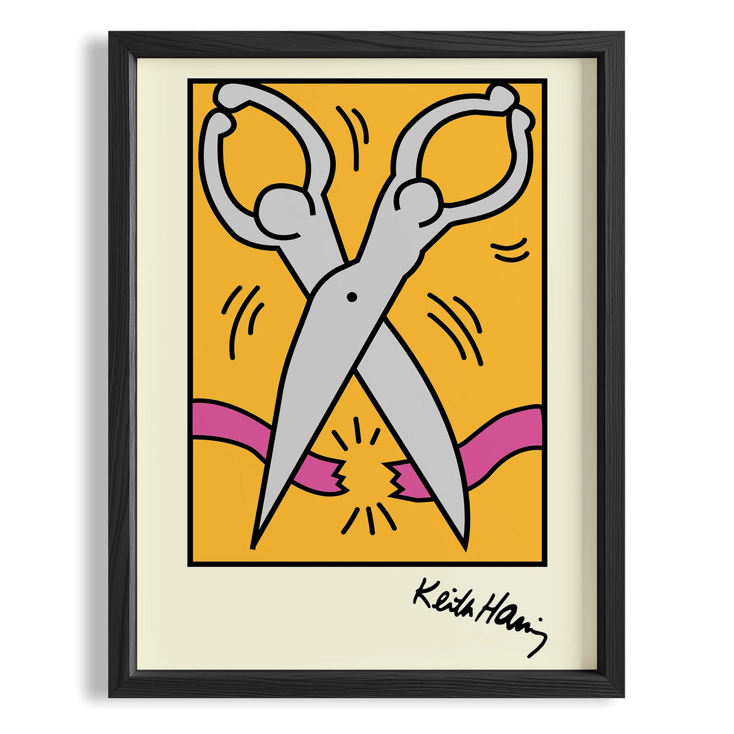 Makas - Keith Haring Ahşap Duvar Tablosu