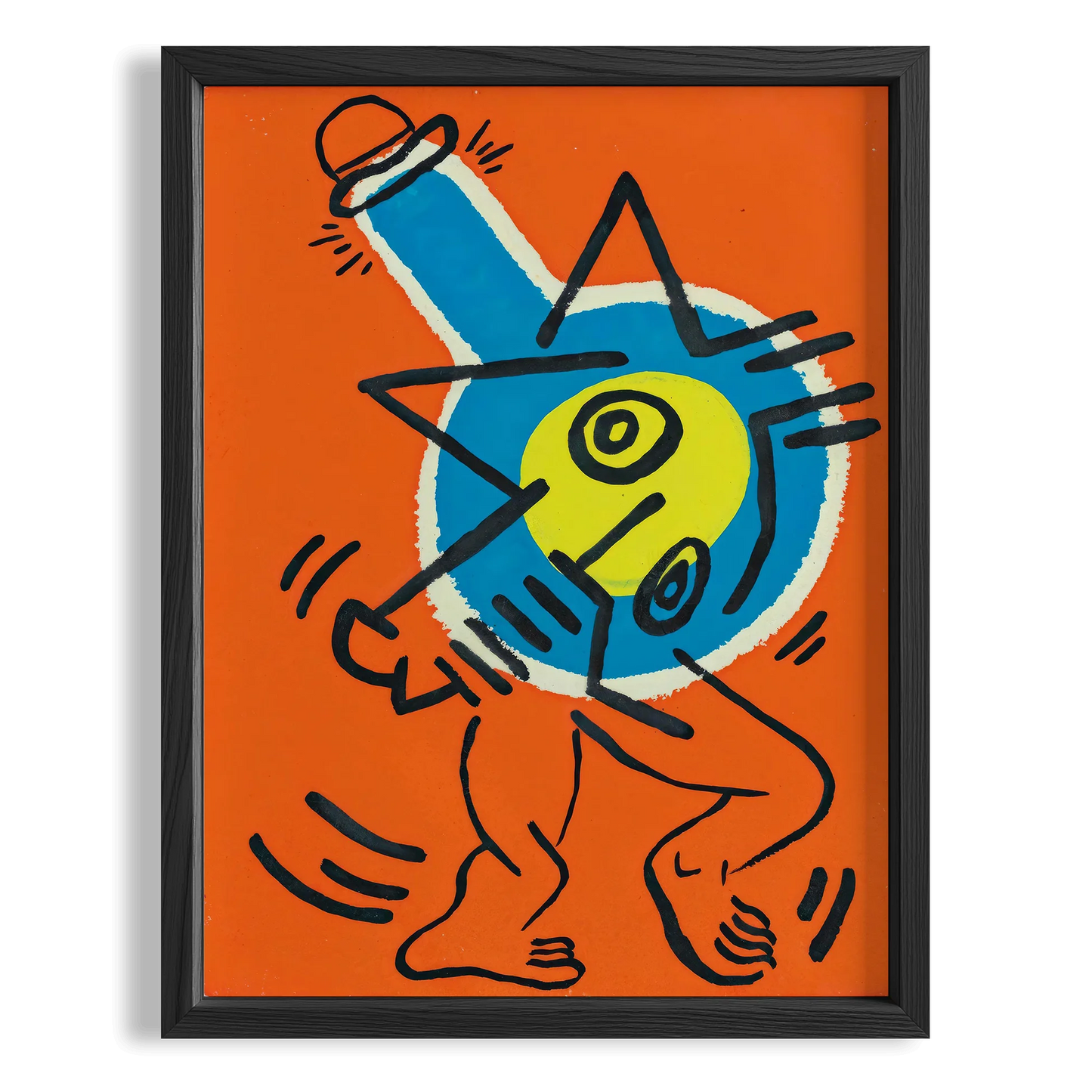 Mavi Top Figürü - Keith Haring Ahşap Duvar Tablosu