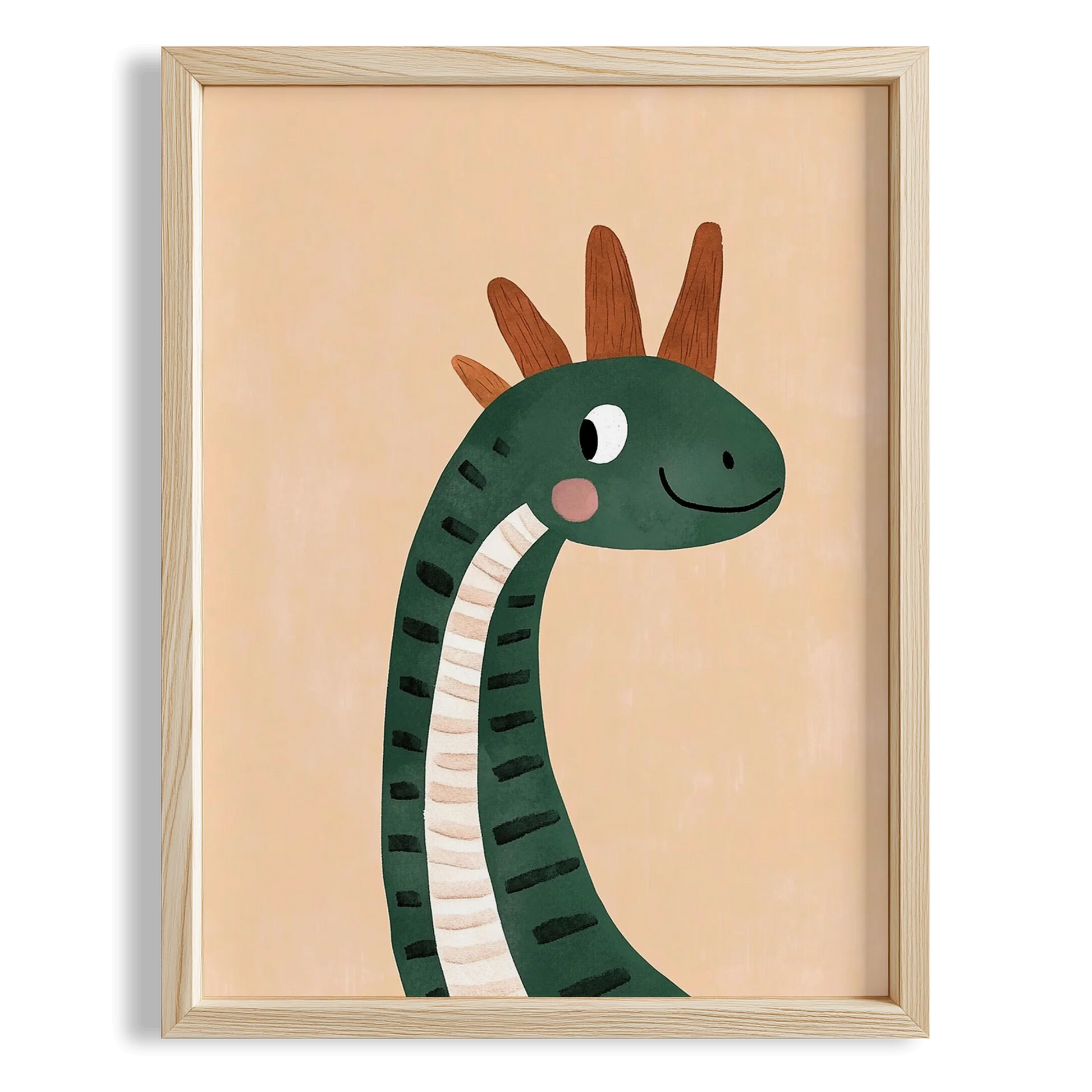 Sevimli Yeşil Dinozor Temalı Bej Fonlu Çocuk Odası Ahşap Tablo