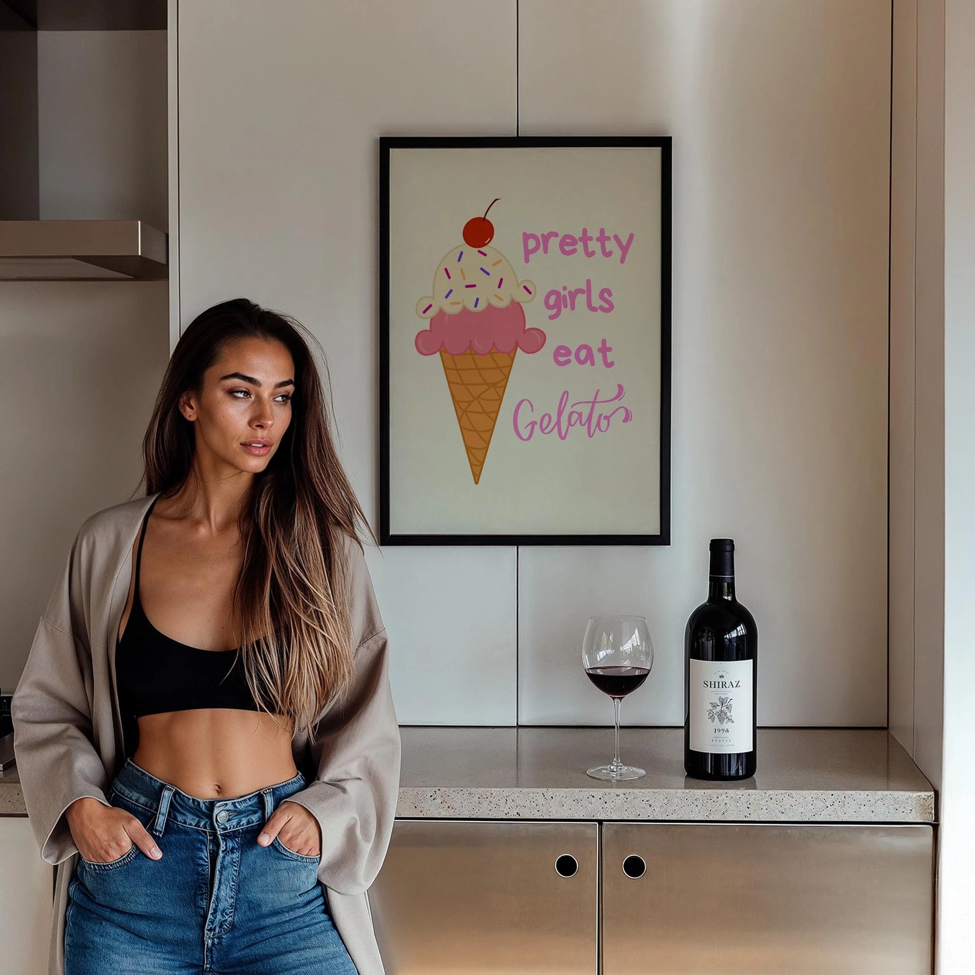 Pretty Girls Eat Gelato Tipografi Mutfak Duvar Tablosu